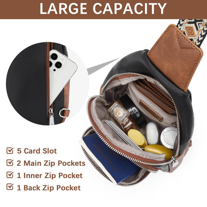 BOSTANTEN Sling Bag for Women Leather Crossbody Bag Vintage Cross Body Purse for Travel with Guitar Strap, Bohemian Style