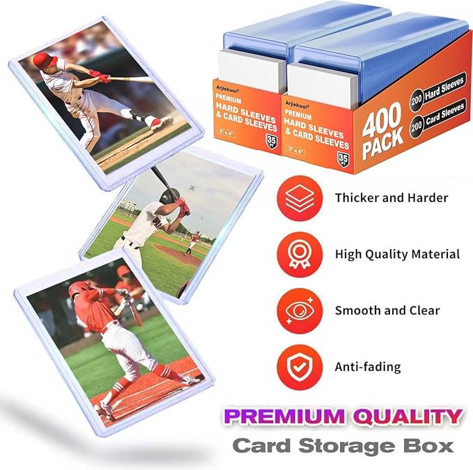 1200 Pack Card Sleeves Hard Plastic, Arjiekwei 3"X4" Baseball Cards Protectors Plastic, Premium Card Holder for Trading Sports Baseball Football Game Cards (600 Rigid + 600 Clear)