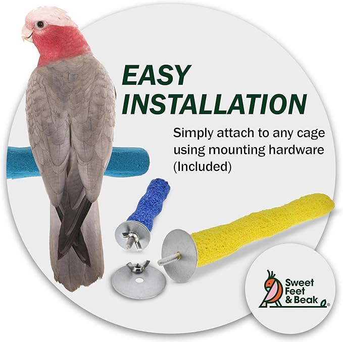 Sweet Feet and Beak Comfort Grip Safety Perch for Bird Cages - Pedicure Perch for Birds to Keep Nails and Beaks in Top Condition - Safe Easy to Install Bird Cage Accessories Small 6.5" - Green