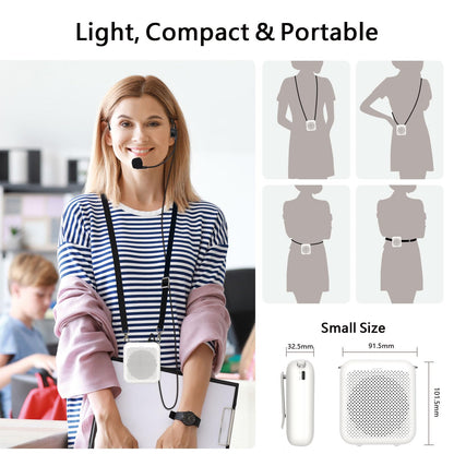 Norwii Bluetooth Voice Amplifier, Power Amplifiers, Portable Mini Wired Microphone Headset for Teacher Classroom & Outdoor Lectures, Teaching, Tour Guides, USB-C Rechargeable - 2000mAh, White