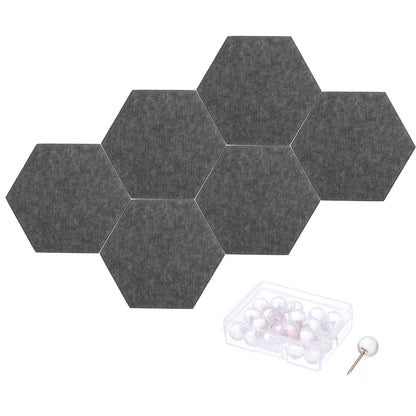 PATIKIL Felt Bulletin Board, 12"x10", 6 Packs Self Adhesive Hexagon Felt Tiles for Sound Proofing Wall Panels for Home Office Recording Studio,Game Room, Deep Gray