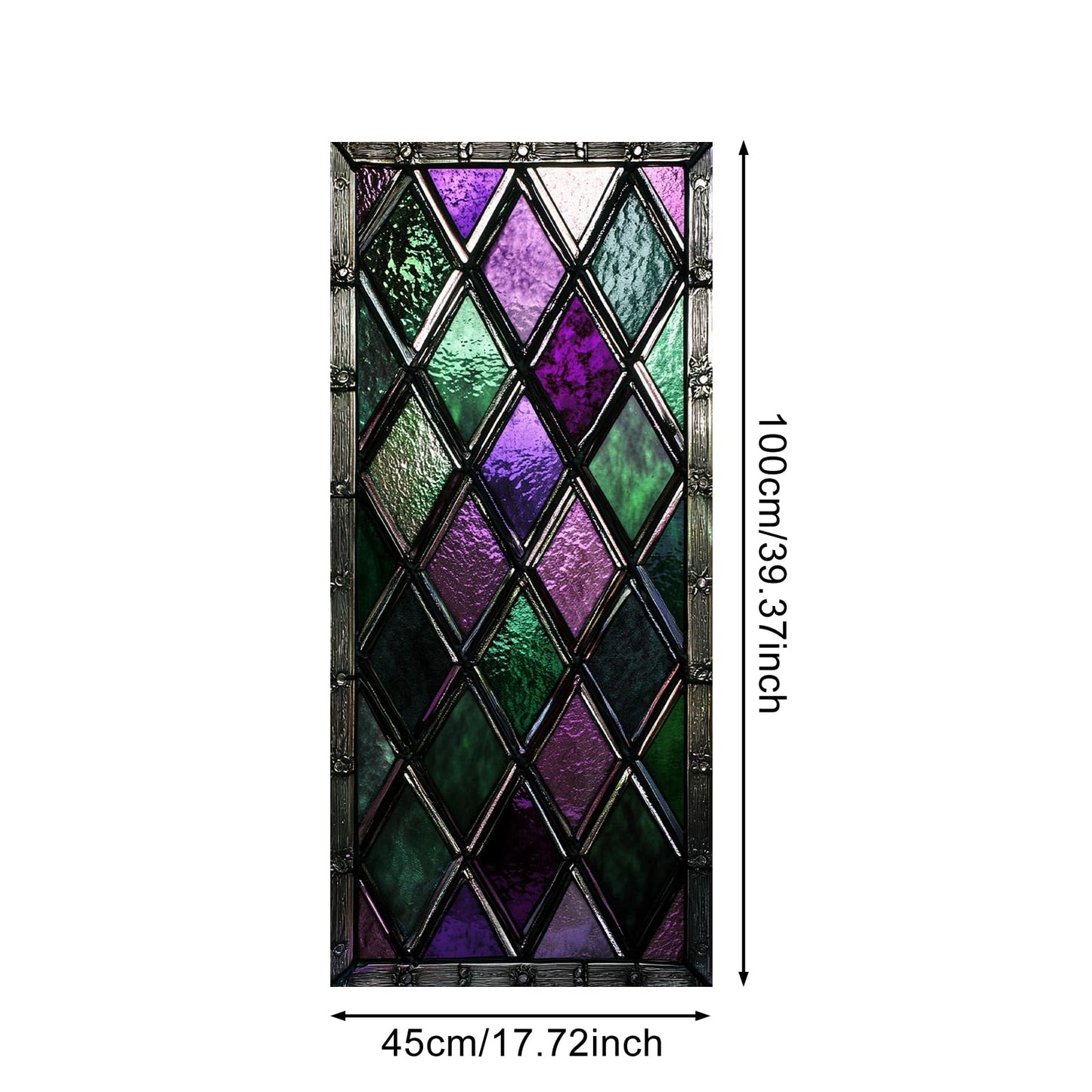 IVN Privacy Window Film Stained Glass Window Cling Purple Green Diamond Pattern Decorative Static Cling Window Sticker for Bathroom Kitchen Entry Door 17.7 x 39.3 Inch