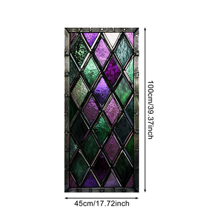 IVN Privacy Window Film Stained Glass Window Cling Purple Green Diamond Pattern Decorative Static Cling Window Sticker for Bathroom Kitchen Entry Door 17.7 x 39.3 Inch