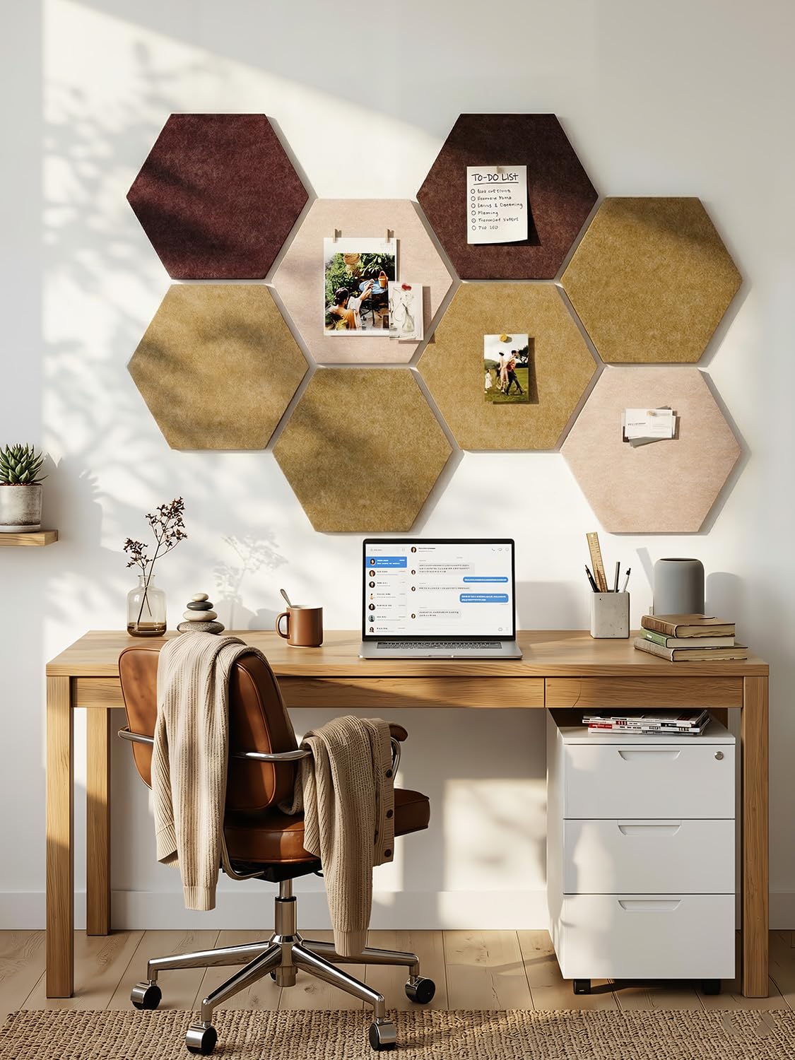 Uoisaiko 8 Pack Hexagon Felt Bulletin Board Tiles - 12" Large Thick Pin Board for Walls with 30 Push Pins, DIY Boards for Office Home School Decor, Aesthetic Hex Cork Board Alternative