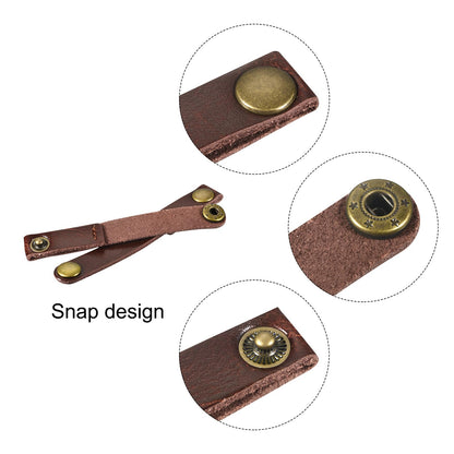 MECCANIXITY Pack of 15 Leather Cable Straps Cord Organizer 90x12mm Portable Cable Leather Clips Brown Earphone Cord Management for Cable, Wire