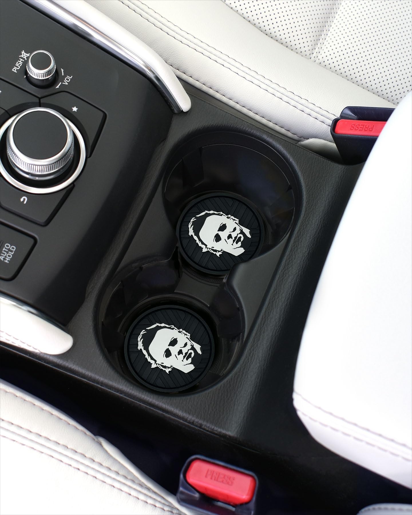 NJECT Officially Licensed Michael Myers Halloween Automotive 3D Textured Silicone Coasters (2.6" Diameter) | Universal Fit for All Cars, Trucks, SUVs & More | Non-Slip Durable | Set of 2