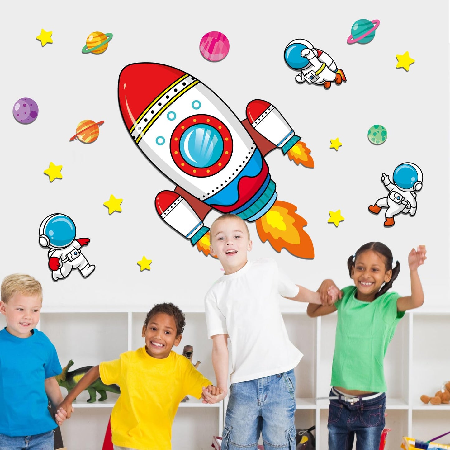 55In Large Outer Space Bulletin Board Set Rocket Ship Cutout Classroom Decorations for Teachers Astronaut Planet Cutouts Galaxy Back to School Supplies Welcome Sign for Preschool Chalkboard Door Decor