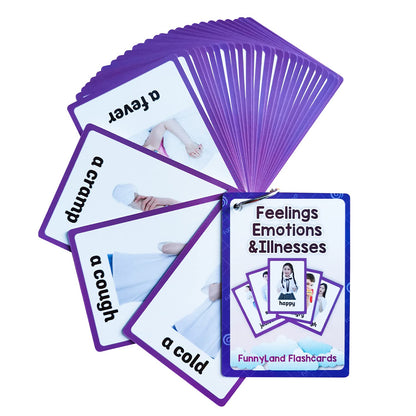 Lilias Feelings Emotions / Daily Routines Gestures Flash Cards, English Words Learning Pocket Card for Toddlers, Toddler Toys, Supplies Kindergarten Preschool, 3 Themes Set WC013,016,022