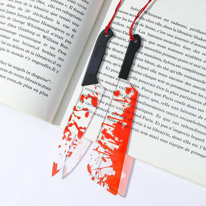 Horror Novelty Bookmark Set - 6 Creepy Tool Shapes with Blood Stain Design, Gothic Book Accessories for Halloween Gifts, Macabre Metal Page Holders with Red Tassels (6Pcs Tools of Terror)