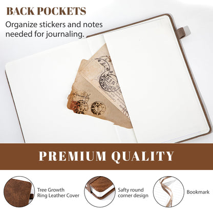 CAGIE Lined Journal for Men Women, Tree Growth Ring Leather Bound Journal Notebook, 256 Pages 100 GSM Journals for Writing, A5 Hardcover Journaling Notebooks for Work, Note Taking