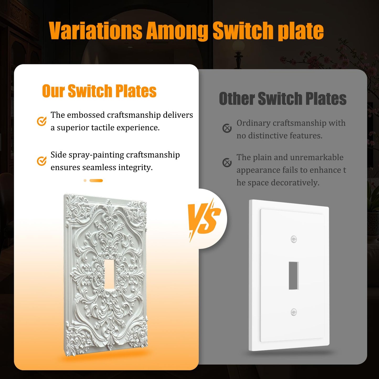 Spshian Decorative Light Switch Plate Covers White Flower Elegant 3D Floral Embossed 1 Gang Light Switch Cover Plate Single Toggle Wall Plate Outlet Covers Faceplate for Bedroom Home Decor