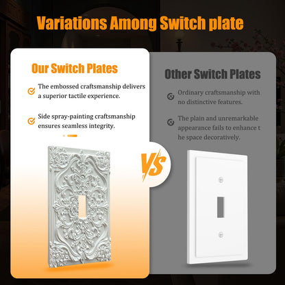 Spshian Decorative Light Switch Plate Covers White Flower Elegant 3D Floral Embossed 1 Gang Light Switch Cover Plate Single Toggle Wall Plate Outlet Covers Faceplate for Bedroom Home Decor