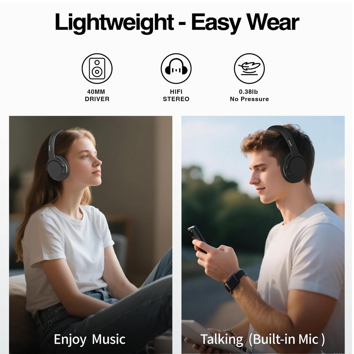 MIDOLA Bluetooth Headphones Over Ear 68H Playtime 6 EQ Wireless Headset with Microphone HiFi Stereo Foldable Lightweight Deep Bass for Travel Home Office Cellphone Black