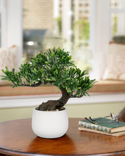 DILATATA Fake Bonsai Tree Zen Juniper Plant 10' Tall Artificial Bonsai with White Ceramic Pot Decorated with Pebbles Indoor Bonsai for Home Office Decor