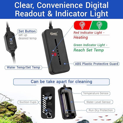 hygger Small Submersible Aquarium Heater 50W Mini Betta Fish Tank Heater with LED Display Adjustable Temperature for 5-10 Gallon Freshwater Saltwater Coral Reef Tanks