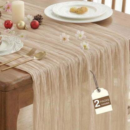 IVAPUPU 2 Pcs Cheesecloth Table Runner - 10ft Nude Boho Gauze Cheese Cloth Table Runners for Baby Shower Decorations Wedding Party Summer Garden Farmhouse