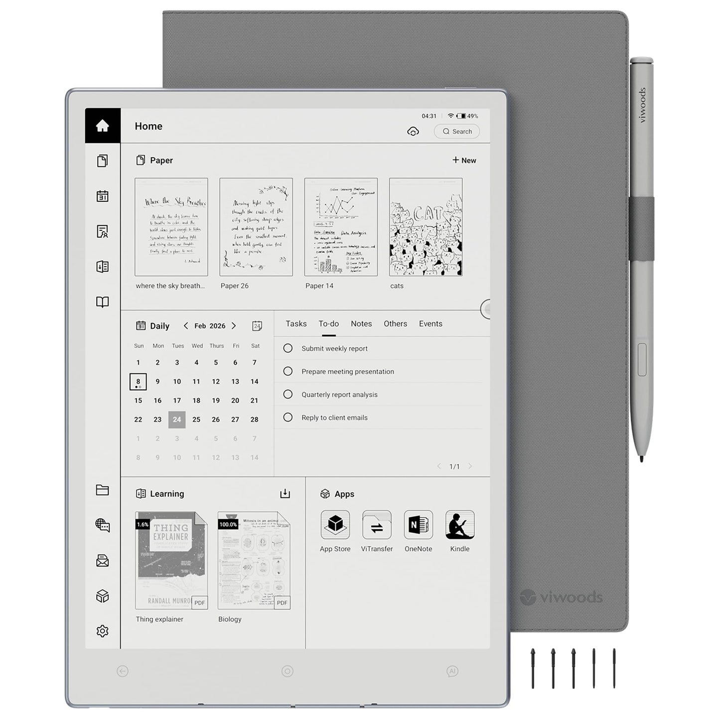 VIWOODS Upgraded Bundle with AiPaper, Stylus Pro and 5 Nibs, Carta 1300 AI E Ink Tablet, 10.65'' 300PPI Electronic Notebook with Pen, Ultra-Thin 4.5mm, Lightweight 370g, 128GB Note-Taking Device