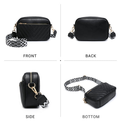 VONMAY Crossbody Purse for Women Quilted Crossbody Bags Vegan Leather Purses Small Shoulder Handbags with Wide Strap (Black)