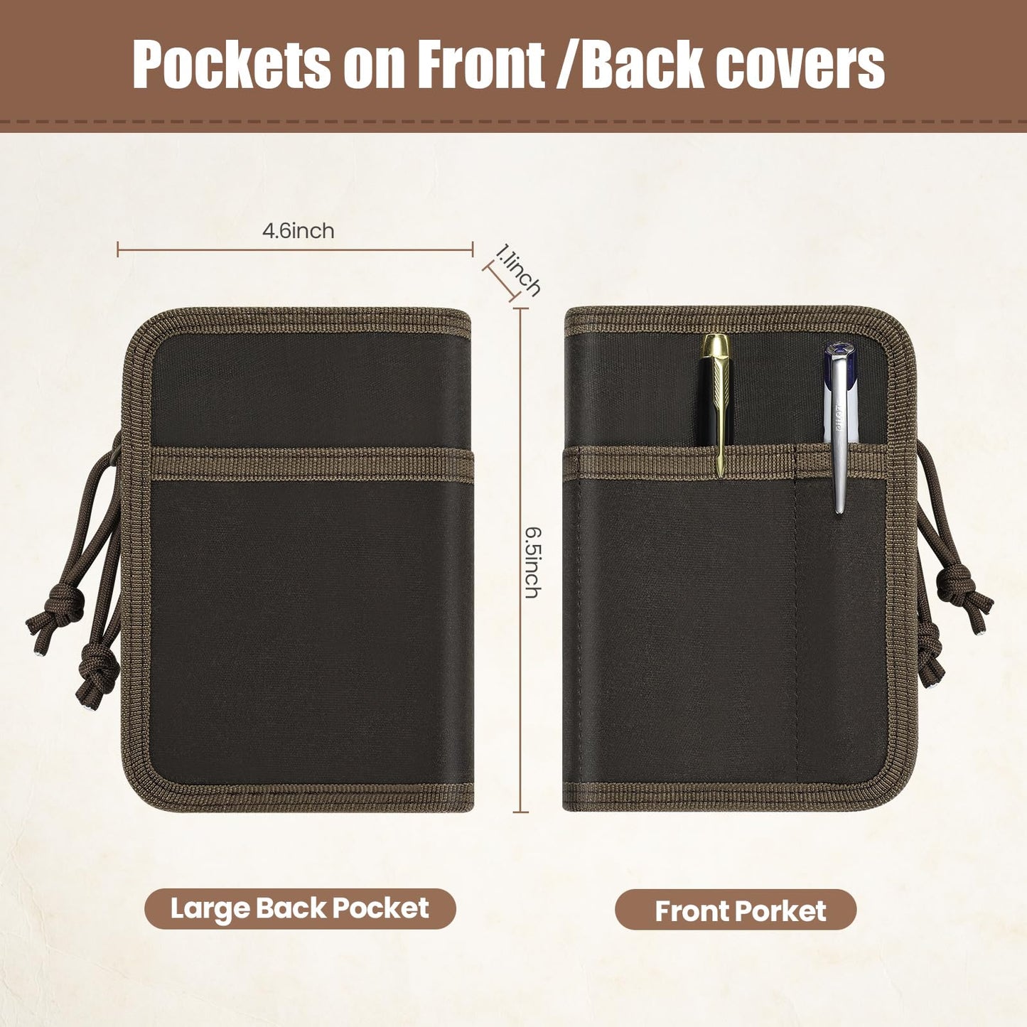 Journal Cover for Field Notes 3.5"x5.5",Water Resistant Journal Wallet for Moleskine Cahier,Waxed Canvas Pocket Notebook Cover,Brown