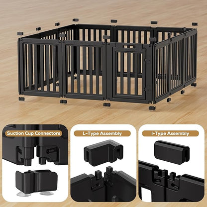 Dog Playpen, Clear Dog Pen, Dog Pen Indoor, Easy to Install and Remove Dog Play Pen, Puppy Playpen Suitable for Dogs, Cats,Dog Playpen Indoor (Black, 23.6 inch Height, 12 Panels)