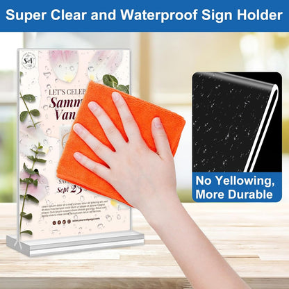 Acrylic Sign Holder 5x7,6 Pack Clear Plastic Table Display Vertical Double-Sided Desktop Display Stand Paper Holder Clear Table Sign Holder for Menu ad Frame Suitable Restaurants Meeting Office Store