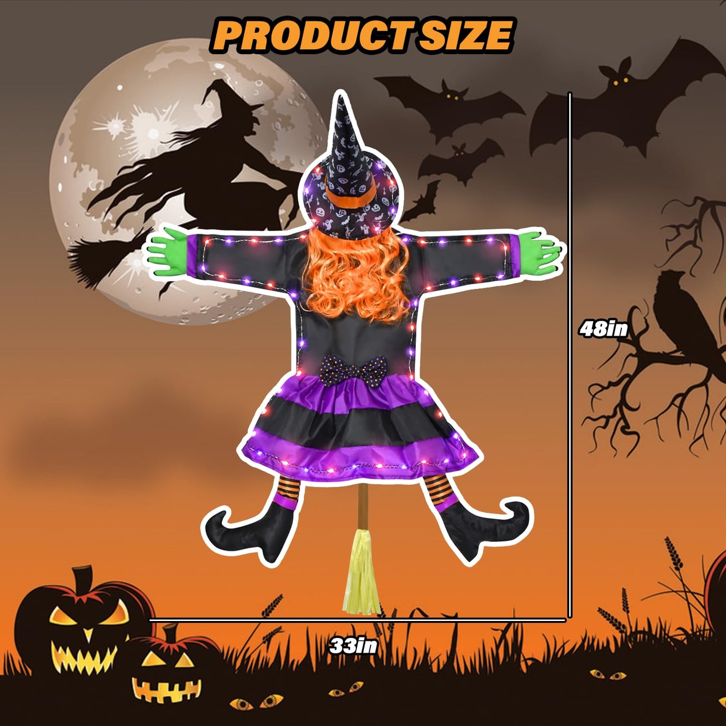 Finphoon Crashing Witch Into Tree Halloween Decoration Lighted Flying Witch Crashing into Tree, Halloween Trees Decorations, Flying Witches Hanging Decor for Yard, Garden, 48" H