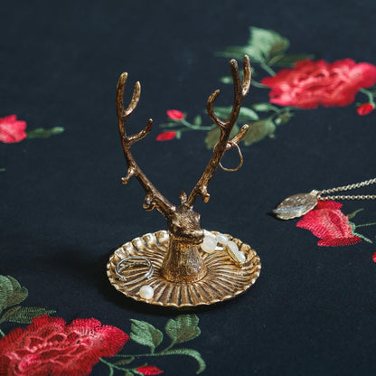 NIIKY HOME Vintage Jewelry Dish Tray, Small Deer Ring Holder, Gold Jewelry Tray, Trinket Dish Vanity Tray for Dresser Christmas Birthday Wedding Gifts