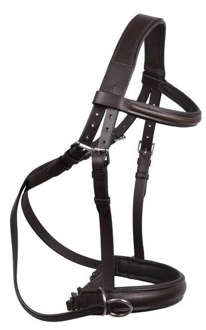 Wonder Care Genuine English Leather Crossover Crossunder Bitless Bridle for Horse Headstall with Reins
