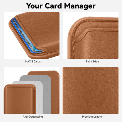 KRTALS Stronger Magnetic RFID Leather Mag-Safe Card Holder for iPhone 16 Series, Mag-Safe Accessories Stick on Series of iPhone 17/16/15/14/13/12 and Pro/Promax, Brown