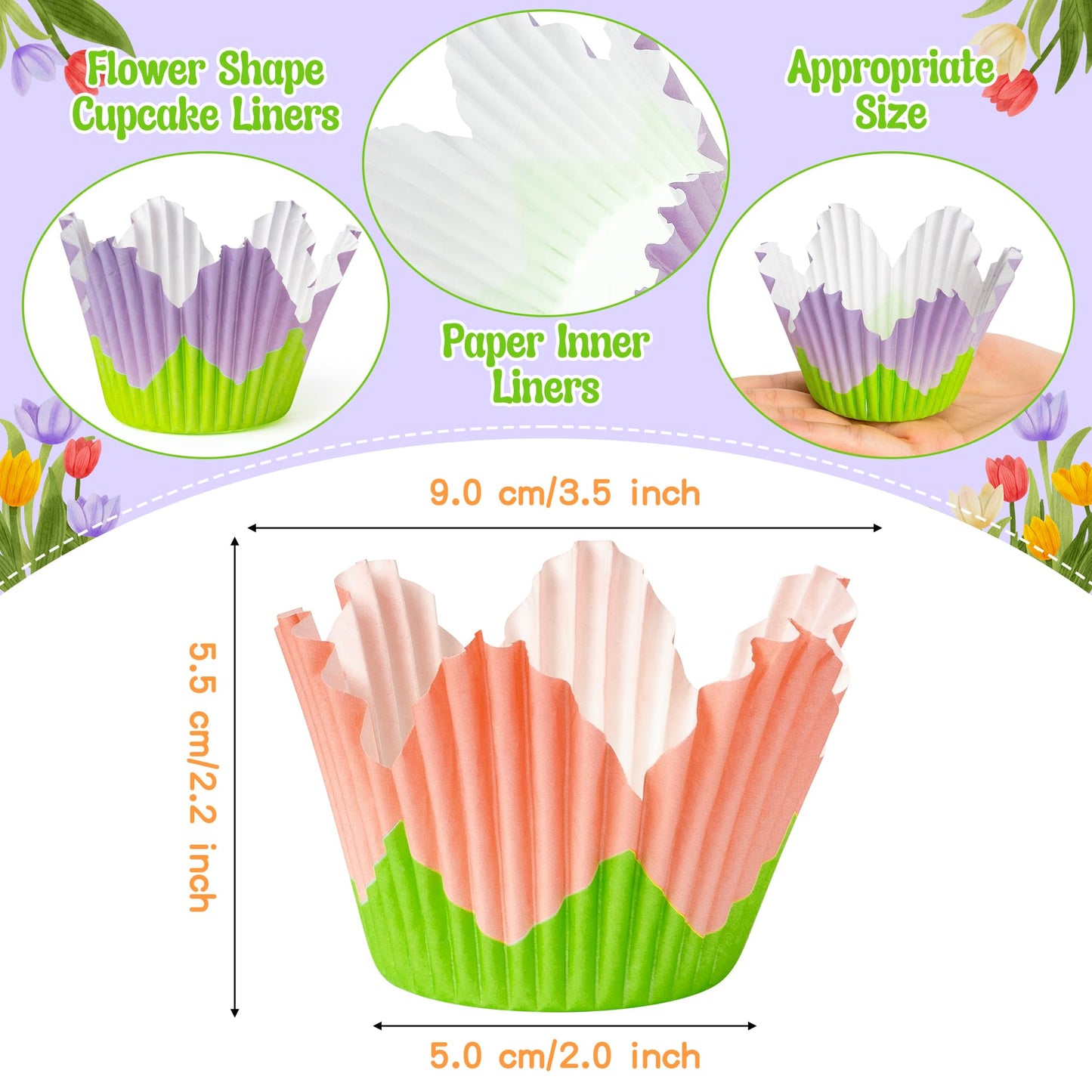 COcnny Flower Cupcake Paper Liner - 320pcs Spring Baking Cups Muffin Cupcakes Wrappers, Summer Pink Purple Petal Cake Chocolate Candy Wrap Making Supplies for Birthday Baby Shower Party (8 Styles)