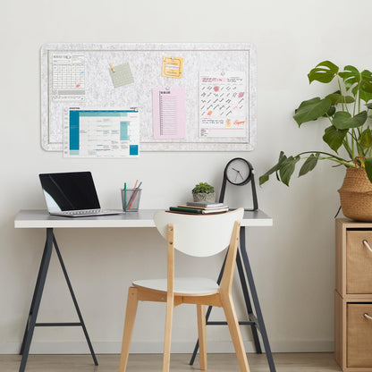 Bulletin Board, 35 x 17 1/2 inches Felt Board - Decorative Pin Board, Cork Board Alternative for Wall, Foldable Picture Board Self-Adhesive Vision Board Prayer Board with 20 Pushpins - Marble White