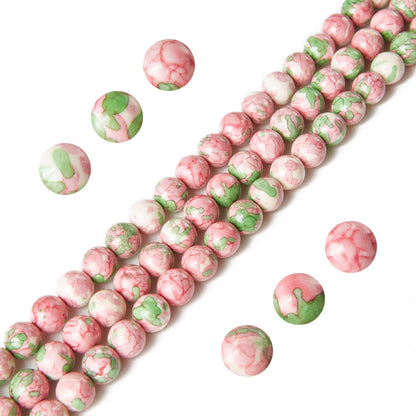 60pcs 6mm Green Red Rain Flower Beads Natural Gemstone Beads Round Loose Beads for Jewelry Making