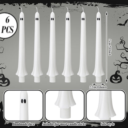 Conelist 6 Pcs Halloween Ghost Taper Candles Bulk Cute White Spooky Candles Decorations Halloween Ghost Shaped Decor for Party Favor Home Table Centerpieces Fireplace Festival Kitchen