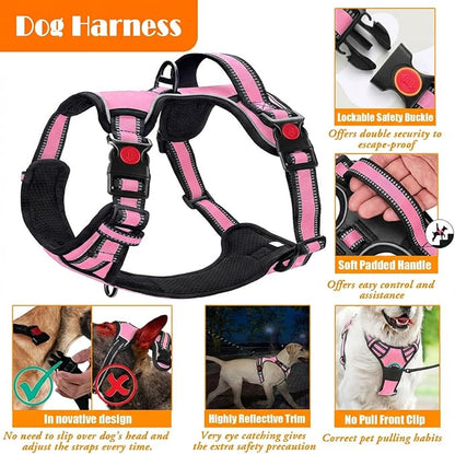 LOBEVE No Pull Dog Harness, Collar & Leash Set | Includes Dog Seat Belt, Collapsible Bowls & Poop Bag Dispenser. Ideal for Training, Walking, Hiking. Fits Small to Large Dogs(Pink-S)