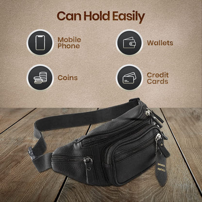 Fanny Pack Waist Bag Multifunction Genuine Leather Hip Bum Bag Travel Pouch for Men and Women- Multiple Pockets & Sturdy Zippers Ideal for Hiking Running And Cycling