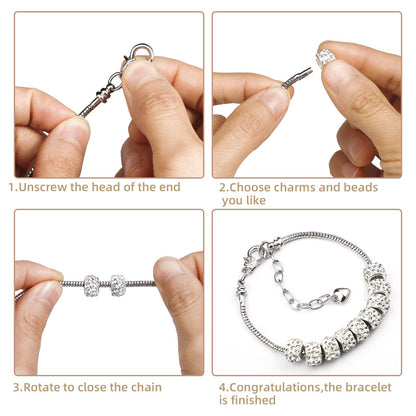 20 Pieces Snake Chain Charm Bracelet with Bracelet Helper Adjustable Snake Charm Bracelet Chains with Heart Lobster Clasp Extender Chain DIY Bracelet Chain for Women Jewelry Making Gifts Supplies