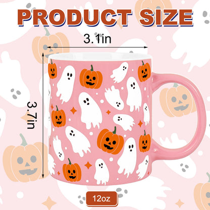 Whaline Halloween Mug Ghost Pumpkin Coffee Mug Pink White Orange Ceramic Drinking Cup for Halloween Party Supplies Table Centerpieces, 12oz