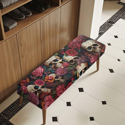 BYOXPUVI Skull Peony Pattern Bench Cover Slipcover,Halloween Decorative Removable Bench Chair Covers Stretch Seat Cushion Protector