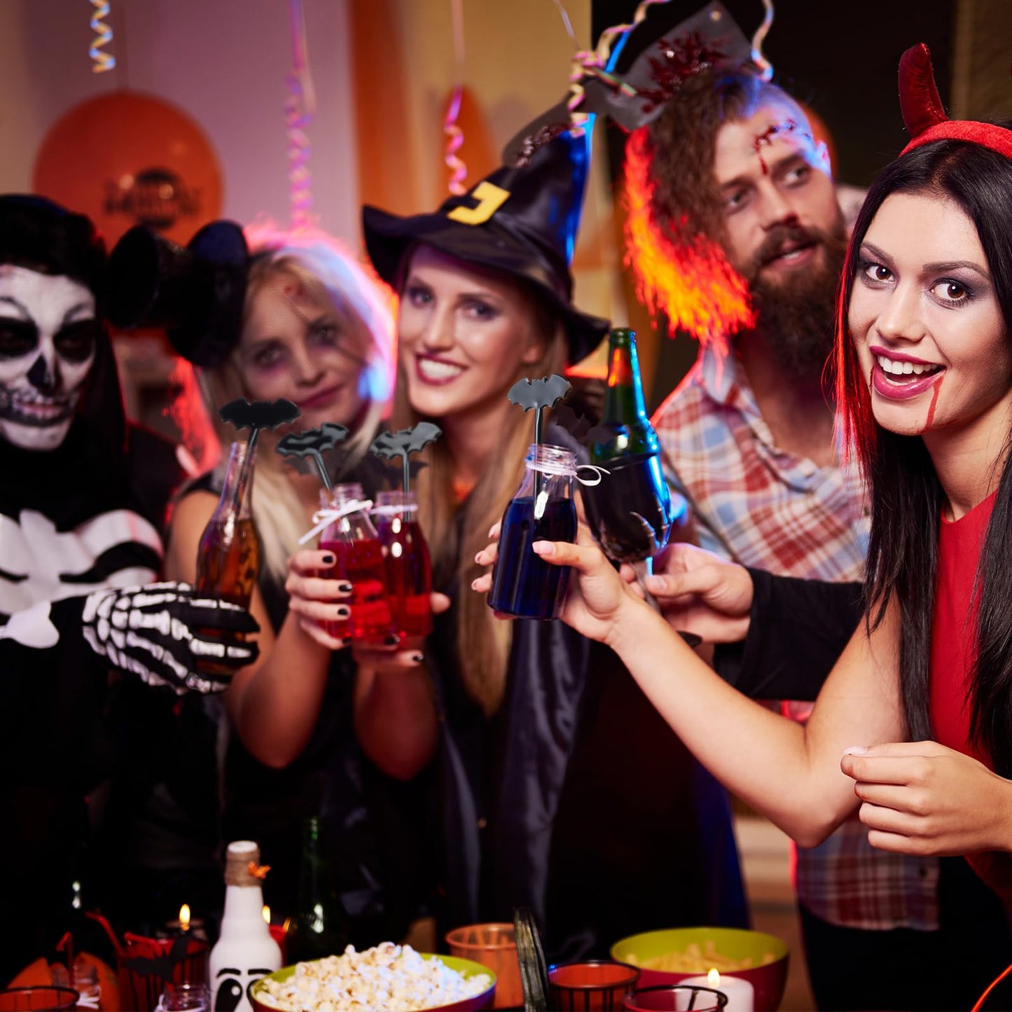 SiliFine 30 Pcs Halloween Swizzle Sticks Plastic Coffee and Cocktail Stirrers Fall Thanksgiving Drink Stirrers Cocktail Mixers for Halloween Fall Autumn Party Tea Coffee Bar Decoration(Bat)