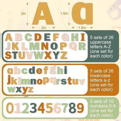Breling 310 Pieces Felt Letter Bulletin Board Letters Sticker with Number 2" Bulk Self Adhesive ABC Upper Lowercase Sticky Letter for Xmas Gift Bulletin Board Classroom(Light Color)