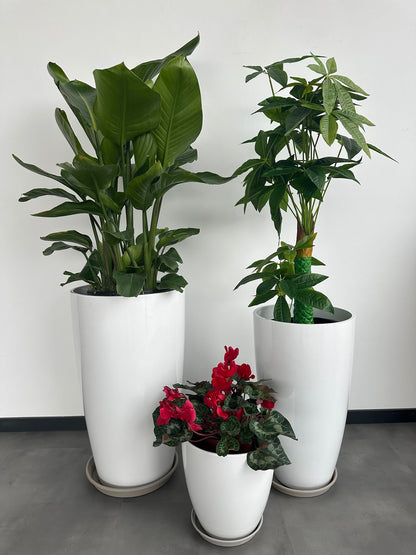 MinCHI257 24,21,11 Inch Large Plastic Planters with Drainage Hole and Saucer - Set of 3 Tall Plant Pots Indoor Flower Pot Tall Round Planters Outdoor Large Tall Planter