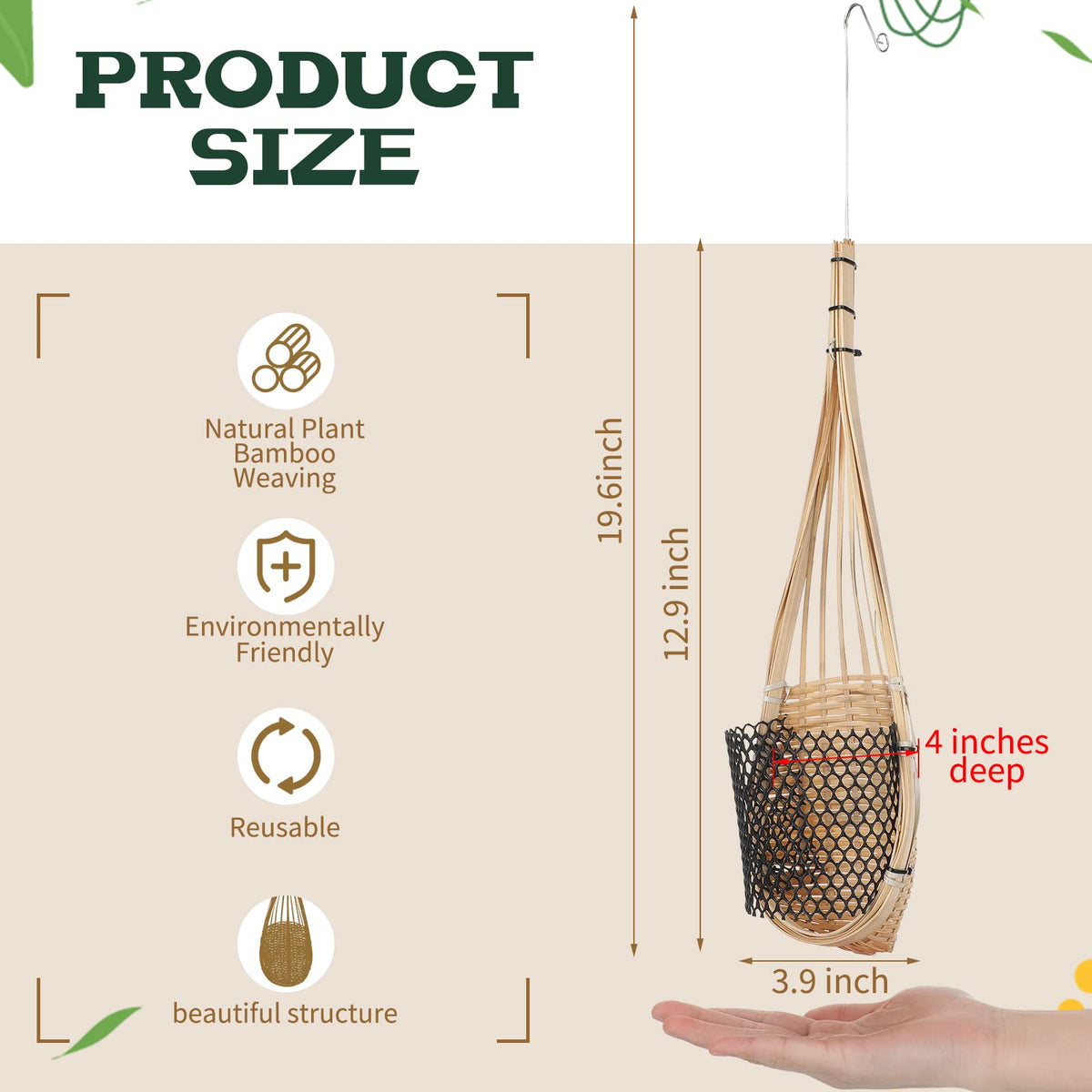 Weysat 10 Pack Hanging Orchid Planter Thai Bamboo Woven 4 Inch Bird Nest Style Orchid Hanging Basket Bamboo Flower Basket with Metal Hook for Trellis Gazebo Indoor Outdoor Wall Small Flower Planter