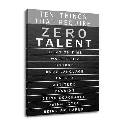 PJQART Framed Canvas Wall Art Zero Talent Motivational Quote Print Work Ethic Effort Single Panel Wall Decor for Home Office Classroom Gym Dorm Display, Canvas, 24x18inch