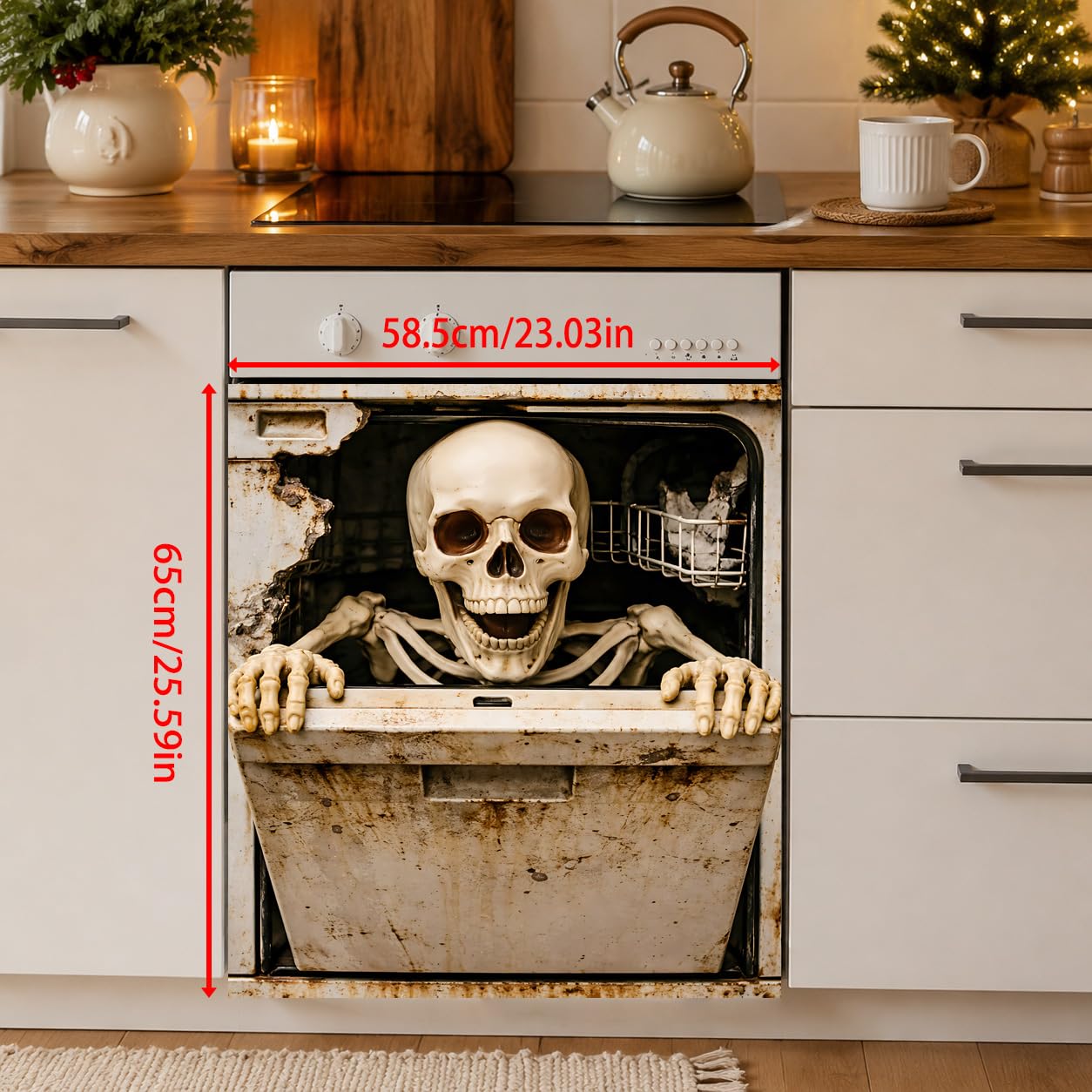 Halloween Skeleton Dishwasher Cover Magnet, 23.03 x 25.59 in Dishwasher Magnetic Cover, Dishwasher Decorative Magnet, Dishwasher Magnet Cover for Kitchen Decor