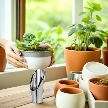 SHINYPASING 3pcs Stainless Steel Soil Scoop Set Bucket Shovel for Bonsai and Succulent Planting Gardening Hand Tools with Small, Medium, Large Cups for Potting and Transplanting