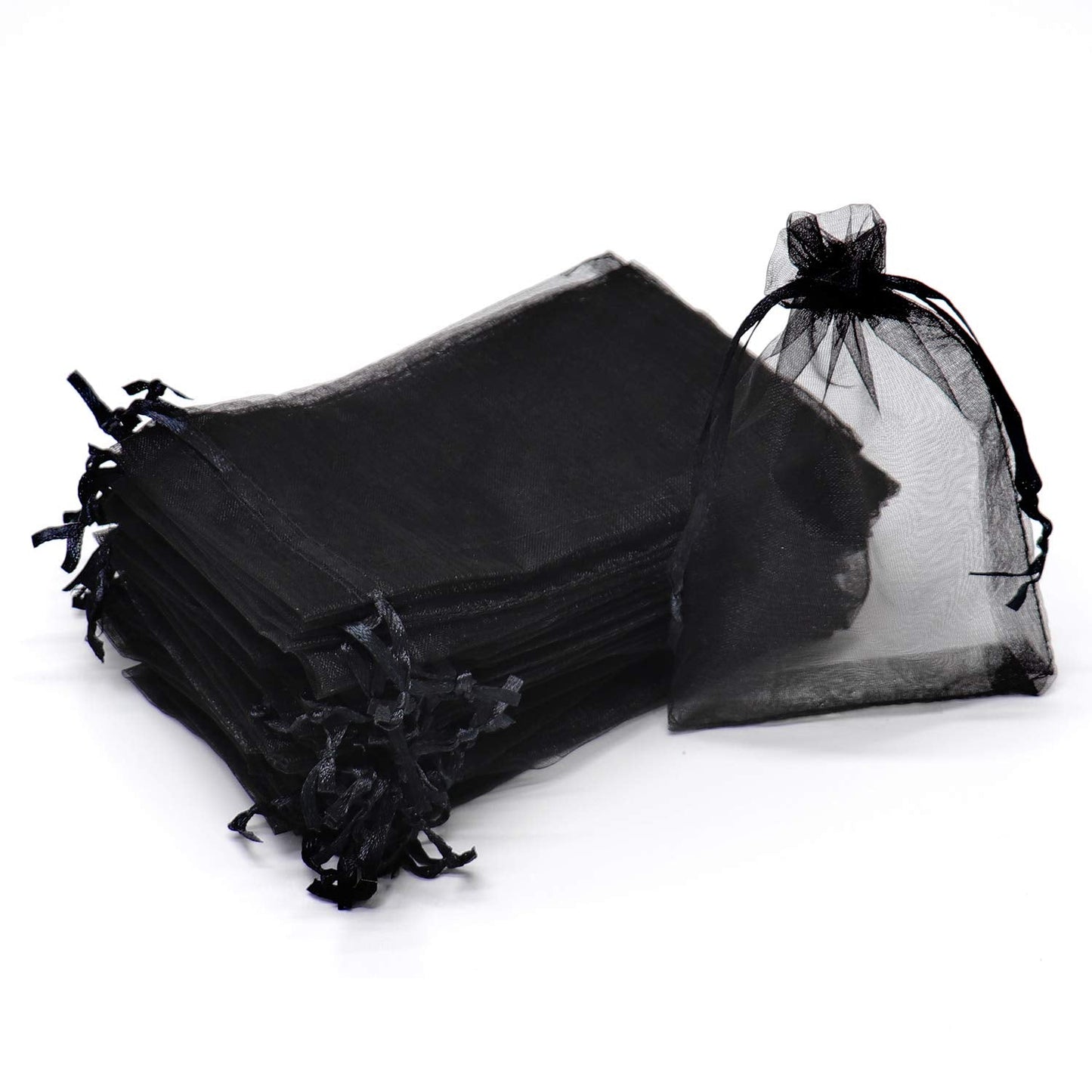 Bezall 50Pcs Organza Bags 5x7 Inch, Black Halloween Treat Bag with Drawstrings, Mesh Jewelry Gift Bags Funeral Party Favor Candy Pouches
