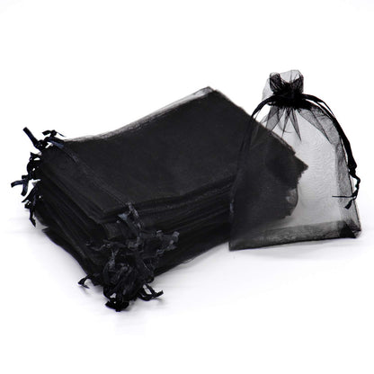 Bezall 50Pcs Organza Bags 5x7 Inch, Black Halloween Treat Bag with Drawstrings, Mesh Jewelry Gift Bags Funeral Party Favor Candy Pouches