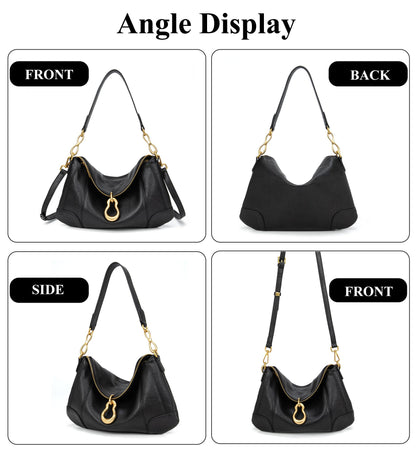 KingTo Shoulder Bag for Women Small Hobo Purse with Metal Pendant Embellished Retro Handbag Satchel (A-Black)