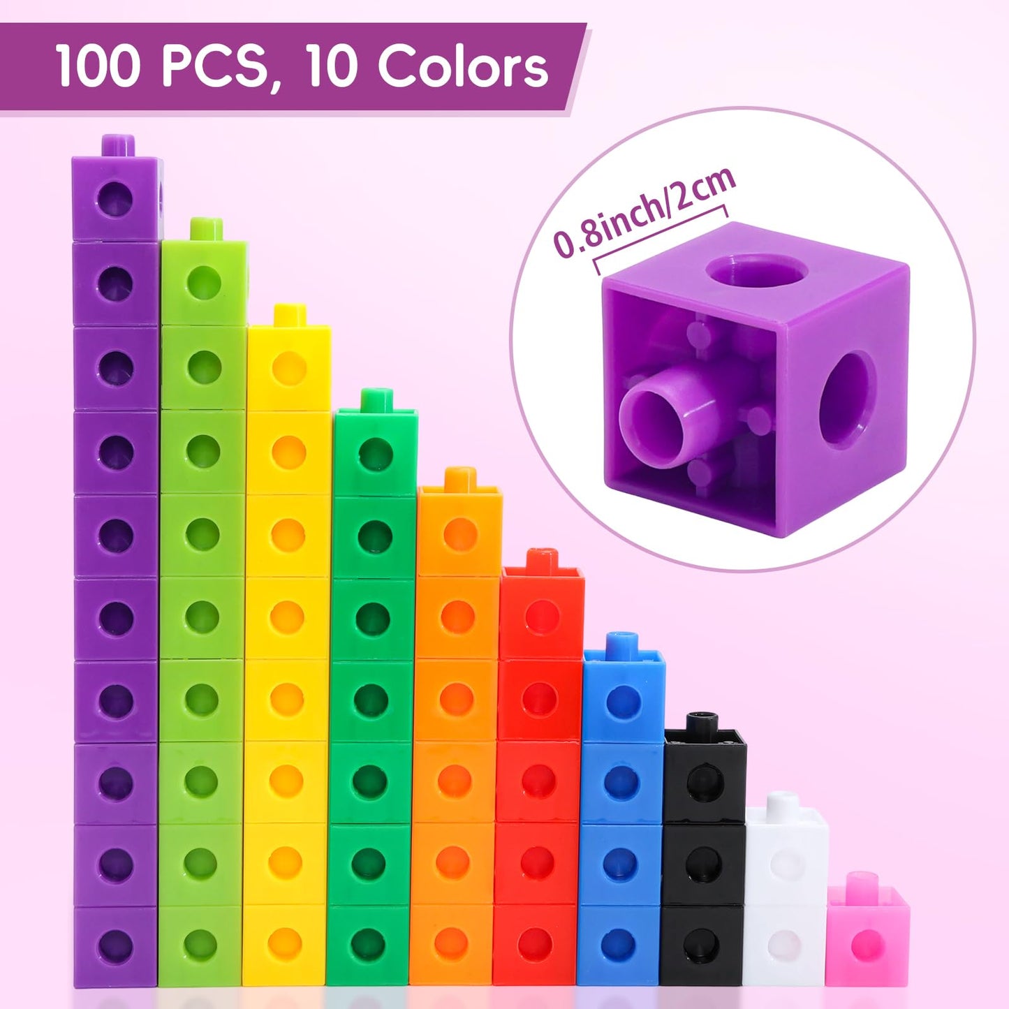 HSDAV 100 Pcs Math Linking Cubes - 10 Colors Connecting Counting Snap Blocks, Math Manipulatives for Early Math & Construction, Educational Toy for Preschool, Kindergarten, Homeschool