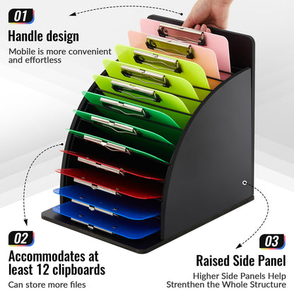 Wonderjune 1 Pcs Wooden Clipboard Holder Storage Metal Rack with Raised Side Panel Clipboard Organization for Classroom Office School Teacher, Clip Boards Not Included